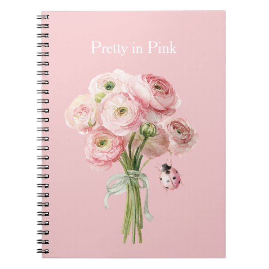 Carnet Fleurs de Renoncule Rose Pâle Coccinelle (Devant)