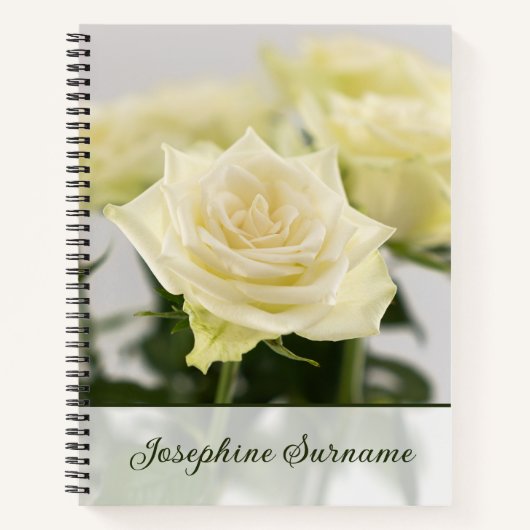 Carnet Fleurs de rose blanche classique Photo Nom personn (Devant)