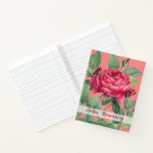 Carnet Fleurs de rose rouge avec Monogramme Feuille vert (Intérieur)