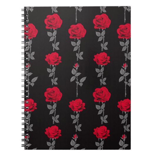 Carnet Fleurs de rose rouge motif vintages abstraites (Devant)