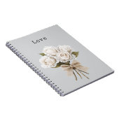 Carnet Fleurs de roses blanches en faux lace gris Pretty (Côté Droit)