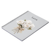 Carnet Fleurs de roses blanches en faux lace gris Pretty (Côté gauche)