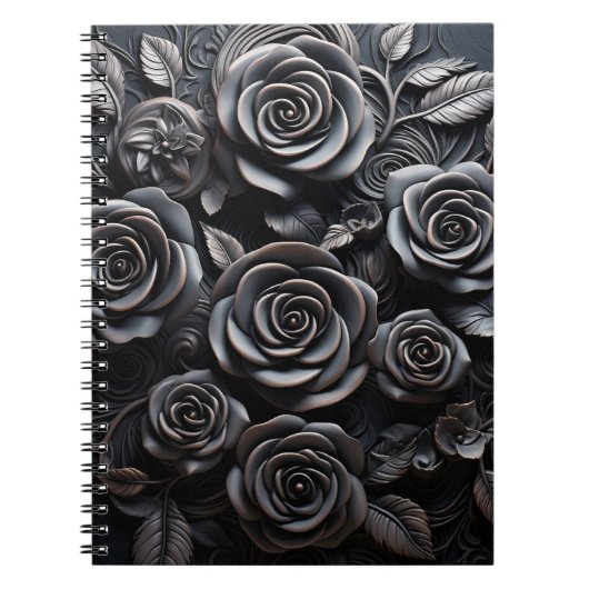 Carnet Fleurs de roses noires gothiques bohèmes sombres (Devant)