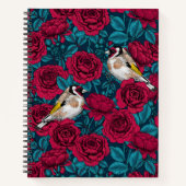 Carnet Fleurs de roses rouges et oiseaux d'or (Devant)