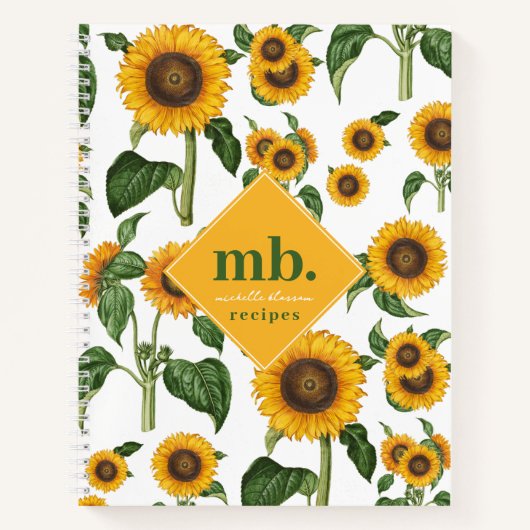 Carnet Fleurs de soleil Botanique Feuillage Monogramme Re (Devant)