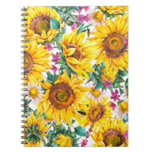 Carnet Fleurs de soleil d'aquarelle été vintage patte t