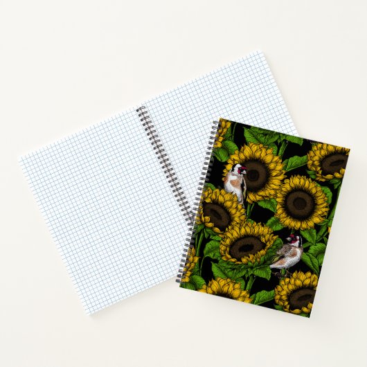 Carnet Fleurs de soleil et ailerons sur noir (Intérieur)