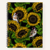 Carnet Fleurs de soleil et ailerons sur noir (Devant)