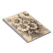 Carnet Fleurs de soleil et papillon - Papier vieilli rust (Côté Droit)