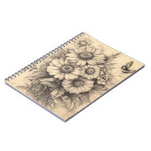 Carnet Fleurs de soleil et papillon - Papier vieilli rust (Côté gauche)