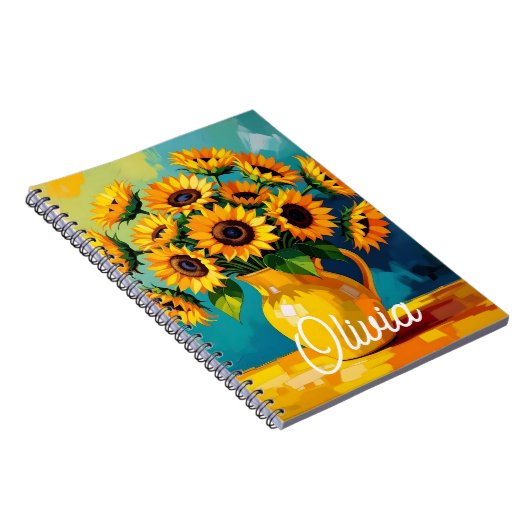Carnet Fleurs de soleil jaunes dans un vase jaune Personn (Côté Droit)