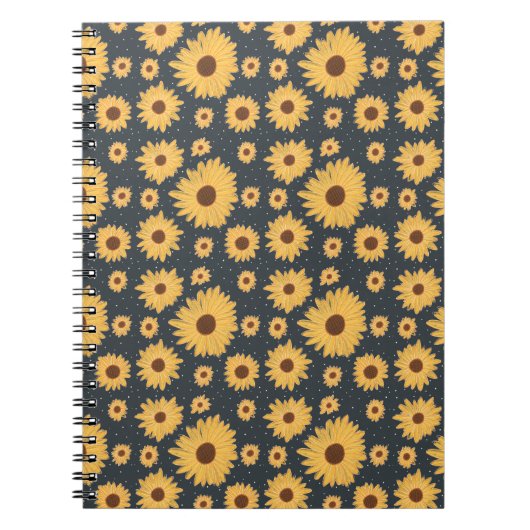 Carnet Fleurs de soleil jaunes Motif bleu foncé (Devant)