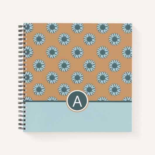 Carnet Fleurs de soleil monogrammes Bleu minuscule Orange (Devant)