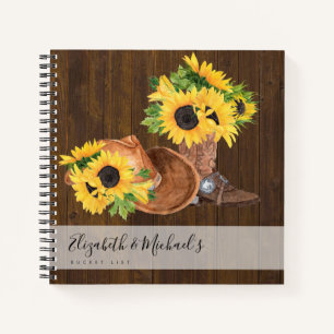 Carnet Fleurs de soleil rustiques Pays Western BUCKET LIS