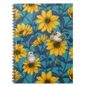 Carnet Fleurs de soleil sauvages et crêtes d'or/jaune