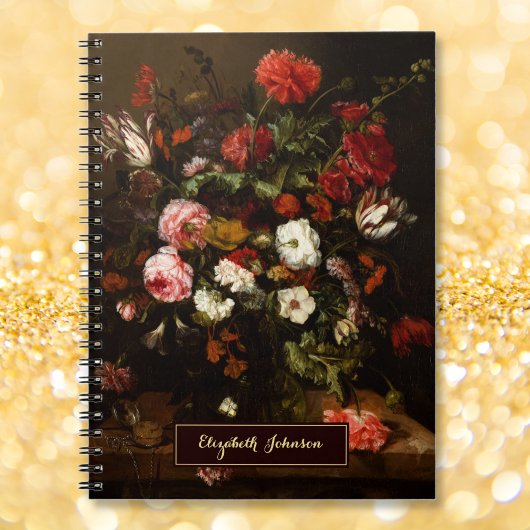 Carnet Fleurs de style ancien, nom personnalisé, monogram