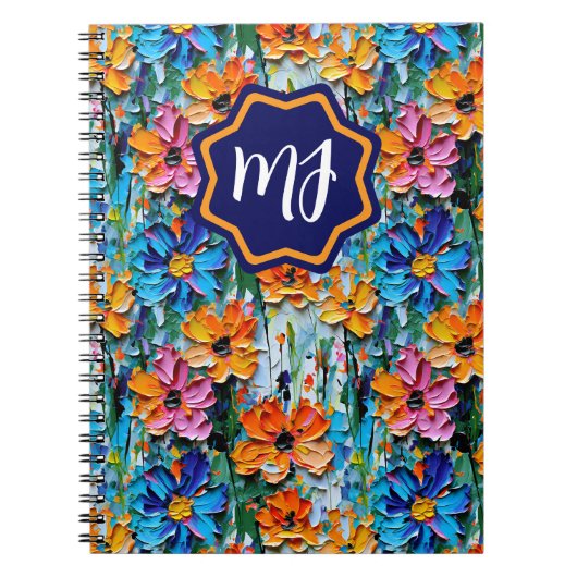 Carnet Fleurs de style Impasto dans un monogramme coloré (Devant)