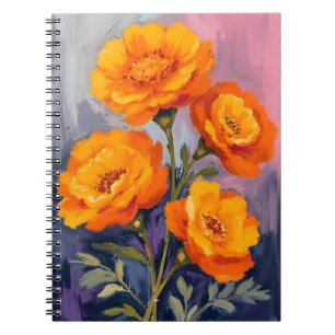 Carnet Fleurs de Tagète Orange Peinture Florale Aquarelle