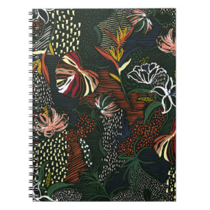 Carnet Fleurs dessinées à la main, forêt de palmiers trop