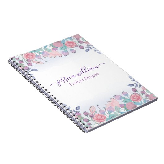 Carnet Fleurs d'hortensias bleus aquarelle chic moderne (Côté Droit)