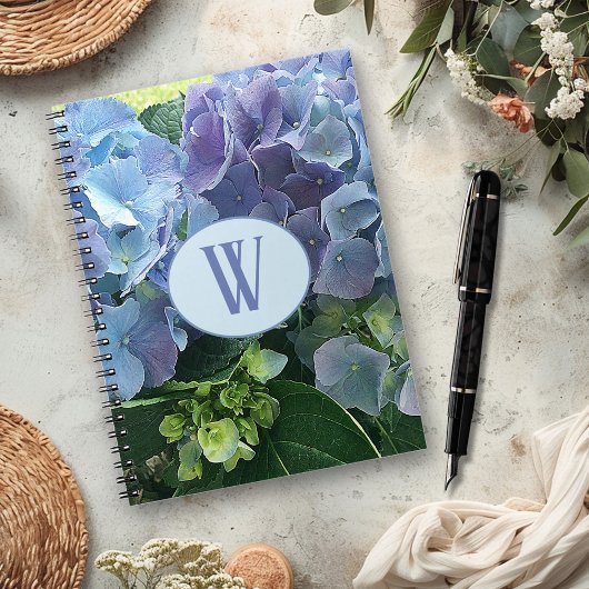 Carnet Fleurs d'Hydrangée Bleue Monogramme initial