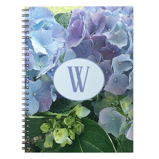 Carnet Fleurs d'Hydrangée Bleue Monogramme initial (Devant)