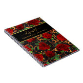 Carnet Fleurs d'or de luxe Elégant Chic Classy Noir (Côté Droit)