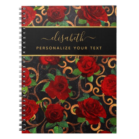 Carnet Fleurs d'or de luxe Elégant Chic Classy Noir (Devant)
