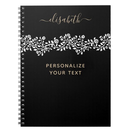Carnet Fleurs d'or de luxe Elégant Chic Classy Noir (Devant)