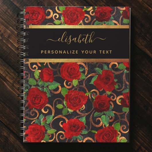 Carnet Fleurs d'or de luxe Elégant Chic Classy Noir