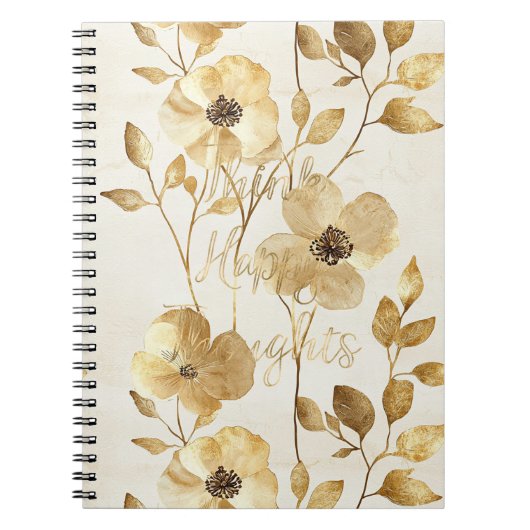 Carnet Fleurs d'or pensées heureuses inspirantes (Devant)