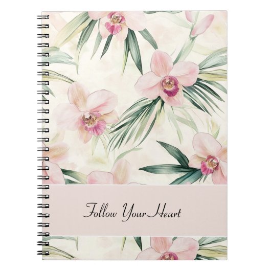 Carnet Fleurs d'orchidée rose blush vert Cœur (Devant)