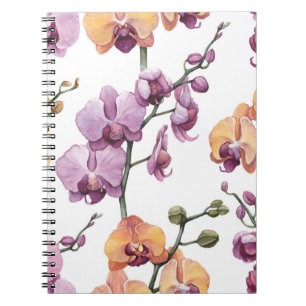 Carnet Fleurs d'orchidées aquarelles, motif sans soudure.