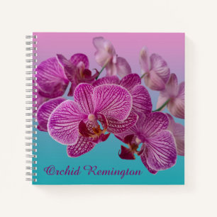 Carnet Fleurs d'orchidées roses Magenta Monogramme