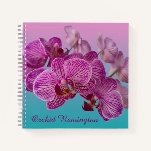 Carnet Fleurs d'orchidées roses Magenta Monogramme (Devant)