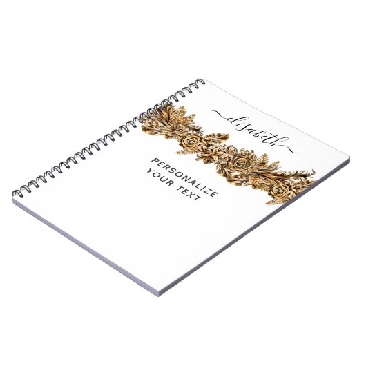 Carnet Fleurs dorées de luxe Elégant chic blanc (Côté gauche)