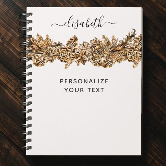 Carnet Fleurs dorées de luxe Elégant chic blanc