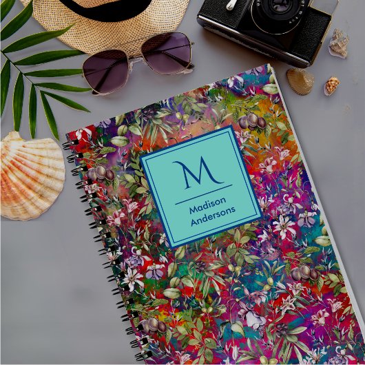 Carnet Fleurs douces feuille monogramme rouge motif flora