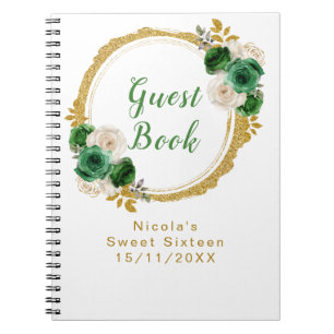 Carnet Fleurs Élégantes Vert Foncé et Or Sweet Sixteen