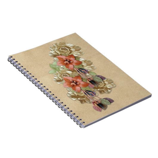 Carnet Fleurs en cuir sur daim crème (Côté Droit)