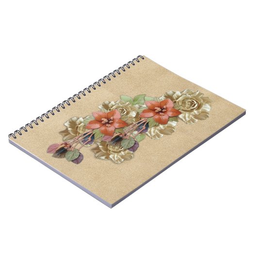 Carnet Fleurs en cuir sur daim crème (Côté gauche)