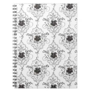 Carnet Fleurs en faux dentelle noir blanc