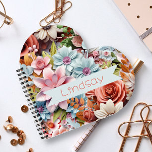 Carnet Fleurs en papier personnalisées cœur relié en spir
