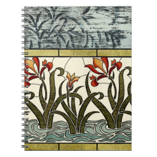 Carnet Fleurs en verre souillé avec la frontière bronzage