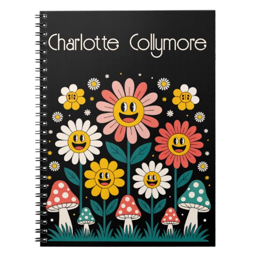 Carnet Fleurs et champignons rétro Smiley (Devant)