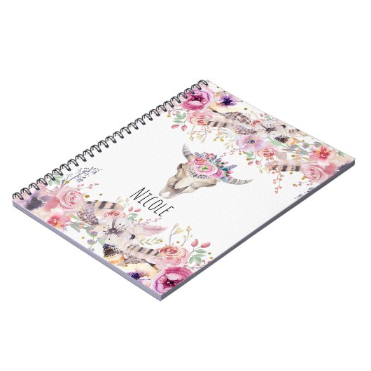 Carnet Fleurs et Crâne de vache Pays rustique Glam Boho C (Côté gauche)