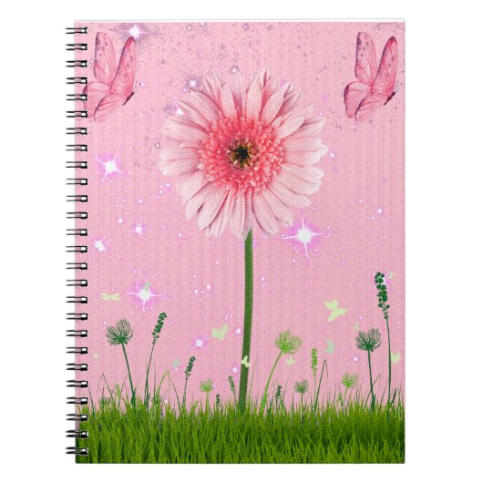 Carnet Fleurs et papillons roses (Devant)
