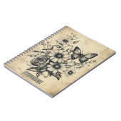 Carnet Fleurs et papillons rustiques - Papier vieilli (6) (Côté gauche)