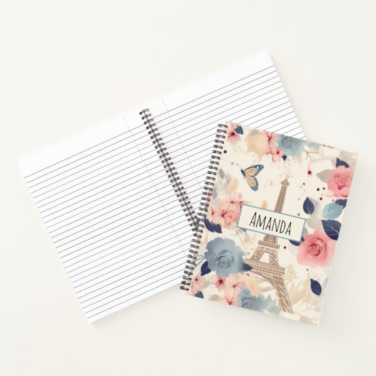 Carnet Fleurs et Tour Eiffel Paris Motif de voyage (Intérieur)