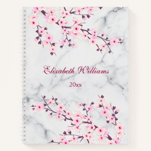 Carnet Fleurs florales de cerisier Nom de marbre gris ros